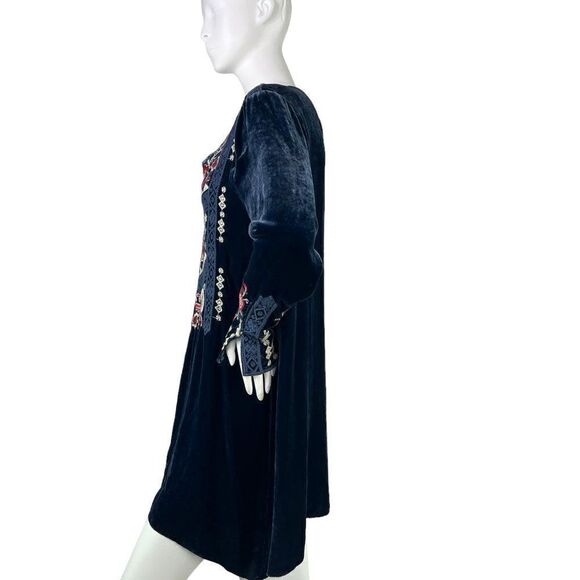 Johnny Was Dark Blue Velvet Long Sleeve Short Embroidered Dress Tunic Top Size S - Picture 6 of 11